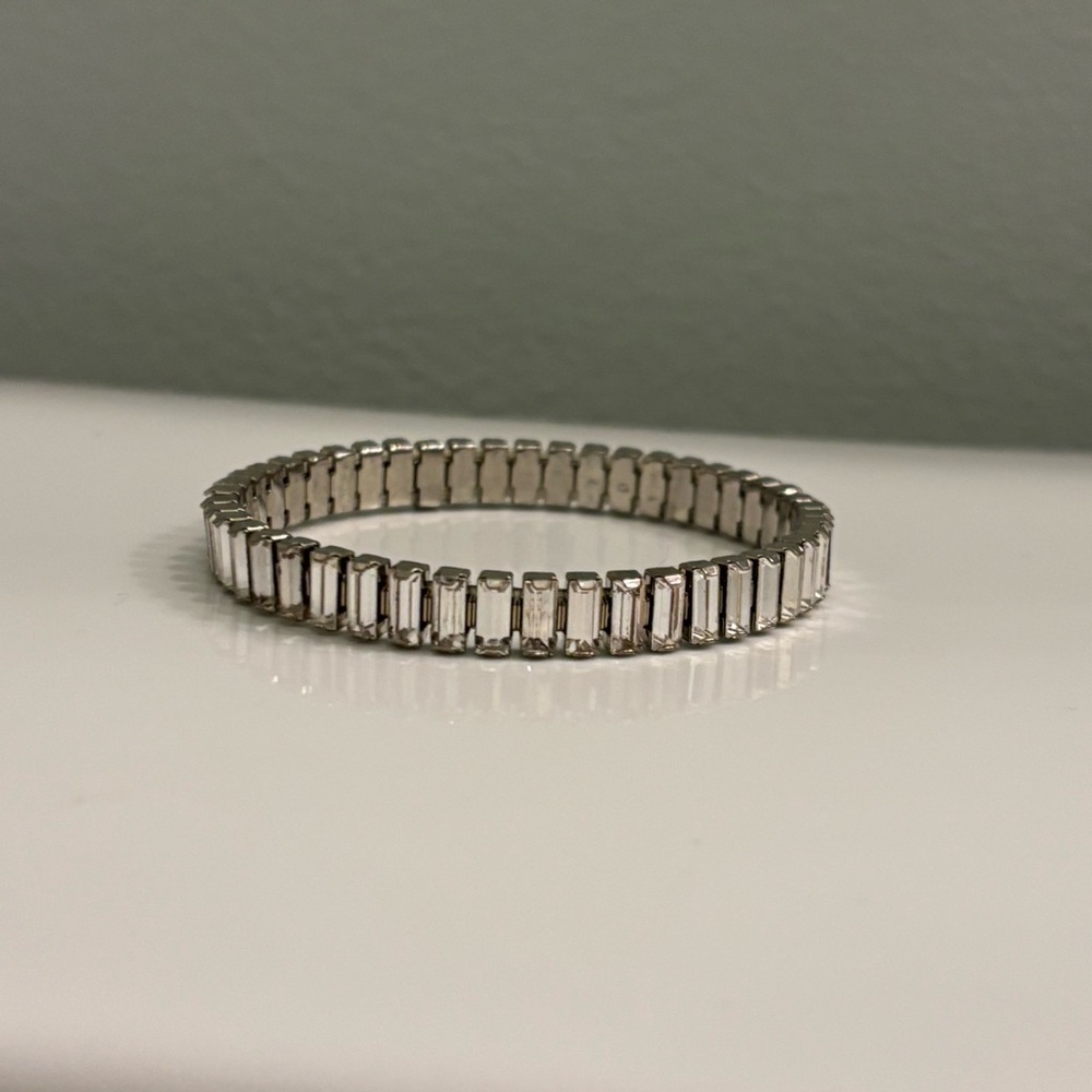Touchstone Crystal Luxe Silver Night Stretch Bracelet Baguette Crystal - Picture 2 of 10